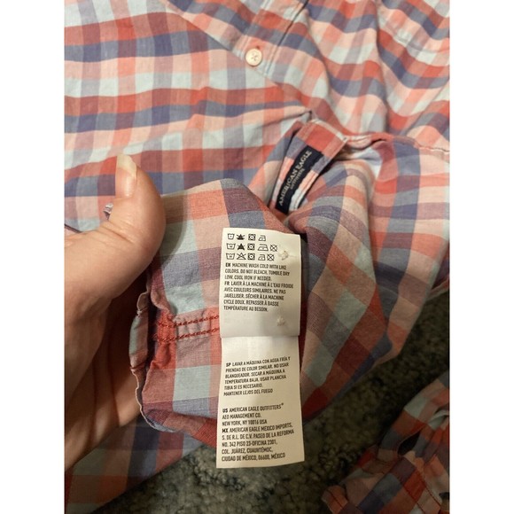 American Eagle Seriously Soft Plaid Long Sleeve Button Up Size XXL Red And Blue - Picture 5 of 5
